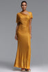 Pora Chic Contour Asymmetric Ruched Crystal Knit Yellow Maxi Dress