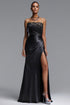 Falae Elegant Tailored Strapless Pleated Satin Maxi Dress