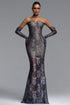 Ogaka Elegant Flowy Strapless Lace Floral Maxi Dress