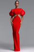 Waner Romantic Contour Puff Sleeve Cut Out Rhinestone Bandage Maxi Dress