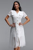 Kanma Elegant Tailored V Neck Short Sleeve Lace Midi Dress