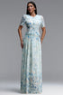 Ignacia Romantic Flowy Short Sleeve Floral Print Embroidered Woven Blue Top and Skirt Two Piece Set