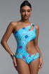 Jaxon Sexy Contour Asymmetric One Shoulder Cut Out Multicolor Floral Rhinestone One Piece Swimsuit