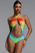 Mead Chic Crisscross Halter Gradient Rhinestone Rainbow Cut out Swimsuit