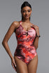 Quany Sexy Halter Gradient Leopard Orange Rhinestone Swimsuit
