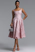 Emier Elegant Sophisticated Wide Strap Square Neck Floral Jacquard Flared Midi Dress