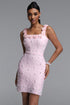 Krome Elegant Fitted Square Neck Floral Pearl Embellished Bandage Mini Dress
