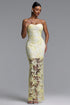 Livana Elegant Youthful Strapless Floral Embroidery Sheer Mermaid Maxi Dress
