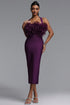 Dekia Elegant Tailored Fit Purple Halter Organza Ruffle Bodycon Midi Dress