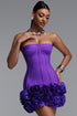 Eugenia Elegant Contour Fit Purple Strapless Corset Floral Ruffle Hem Bandage Maxi Dress