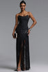 Ezgi Chic Contour Strapless Floral Fringe Bandage Black Maxi Dress
