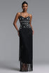 Kandiss Elegant Sophisticated Strap Floral Rhinestone Fringe Bandage Maxi Dress