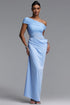 Tillie Elegant Contour Off Shoulder Pleated Sheer Maxi Dress
