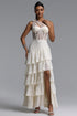 Hedar Romantic Tailored One Shoulder Cut Out Ruffle Embellished Sequin Maxi Dress
