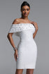 Lucki Elegant Contour Off-Shoulder Pearl Embellished Bodycon Bandage Mini Dress