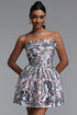 Raee Gorgeous Contour Strapless Floral Sequin Flared Sheer Mini Dress