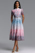 Weiss Resort Cinched Short Sleeve Floral Print Lace Midi Dress