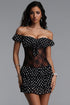 Kyli Sexy Contour Off Shoulder Floral Lace Polka Dot Knit Mini Dress