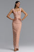 Shea Elegant Contour Square Neck Floral Pearl Bandage Beige Maxi Dress