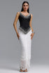 Temaie Luxurious Contour Spaghetti Strap V Neck Rhinestone Ruched Two Piece Maxi Dress