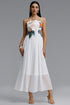 Takada Romantic Contour Spaghetti Strap Floral Chiffon White Maxi Dress