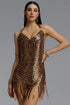 Lopez Sexy Halter Leopard Print Chainmail Mini Dress