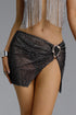Vedasa Edgy High Waist Asymmetrical Slit Rhinestone Mesh Metal Buckle Mini Skirt