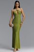 Nailah Edgy Contour Twist Halter Cut Out Full Sequin Fluorescent Maxi Dress