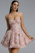 Evvie Romantic Contour Sweetheart Corset Floral Sequin Tulle Pink Mini Dress