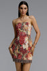 Garina Vintage Contour Strapless Floral Tapestry Tassel Mini Dress