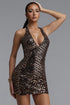 Floral Sexy V Neck Sleeveless Rhinestone Woven Mini Dress