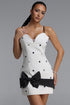 Ditala Elegant Tailored Spaghetti Strap Bow Polka Dot Woven Mini Dress