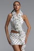 Lasa Chic Contour Halter Ruffle Polka Dot Woven Top and Skirt Two Piece Set