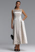 Lafesa Elegant Tailored Round Neck Sleeveless Polka Dot Satin Maxi Dress