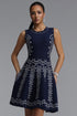 Sinai Elegant Cinched Round Neck Sleeveless Jacquard Knit Mini Dress