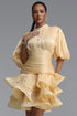 Fagra Resort Flowy Puff Sleeve Ruffle Shimmer Satin Mini Dress