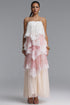 Hiata Resort Flowy Spaghetti Strap Lace Trimmed Tiered Tulle Maxi Dress