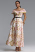 Vivien Resort Off Shoulder Ruffle Flowy Print Woven Maxi Dress