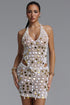 Koper Sexy Sequin Sleeveless Cut Out Crochet Openwork Top and Skirt Two Piece Set