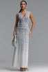 Sareka Elegant Cinched V Neck Sleeveless Striped Knit Maxi Dress