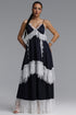 Peoph Resort Flowy V Neck Spaghetti Strap Lace Trimmed Woven Maxi Dress