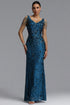 Gerianna Elegant Waist-Cinching Deep V Pearl Chain Tassel Floral Sequin Mesh Mermaid Maxi Evening Dress