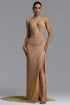Yerza Light Luxury Slim Cross Halter Hollow Rhinestone Mesh High Slit Train Mermaid Evening Dress
