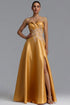 Kaliana Elegant Waist-Cinching Strapless Beaded Embroidery Satin High Slit Full A-Line Maxi Evening Dress