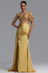Kerin Elegant Waist-Cinching One Shoulder Beaded Rhinestone Draped Ruched Satin High Slit Mermaid Maxi Evening Dress