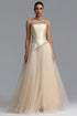 Light Luxury Slim Strapless Rhinestone Waist-Cinching Satin Tulle A-Line Maxi Evening Dress