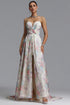 Romantic Tailored Deep V Pleated Printed Maxi Evening Dress