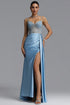 Pascale Elegant Tailored Square Neck Pleated Satin Maxi Evening Dress