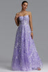 Saga Elegant Waist-Cinching Thin Strap Sequin Embroidery Mesh Full A-Line Maxi Evening Dress