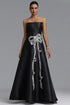 Verga Light Luxury Waist-Cinching Strapless Satin Rhinestone Bow Full Skirt Maxi Evening Dress